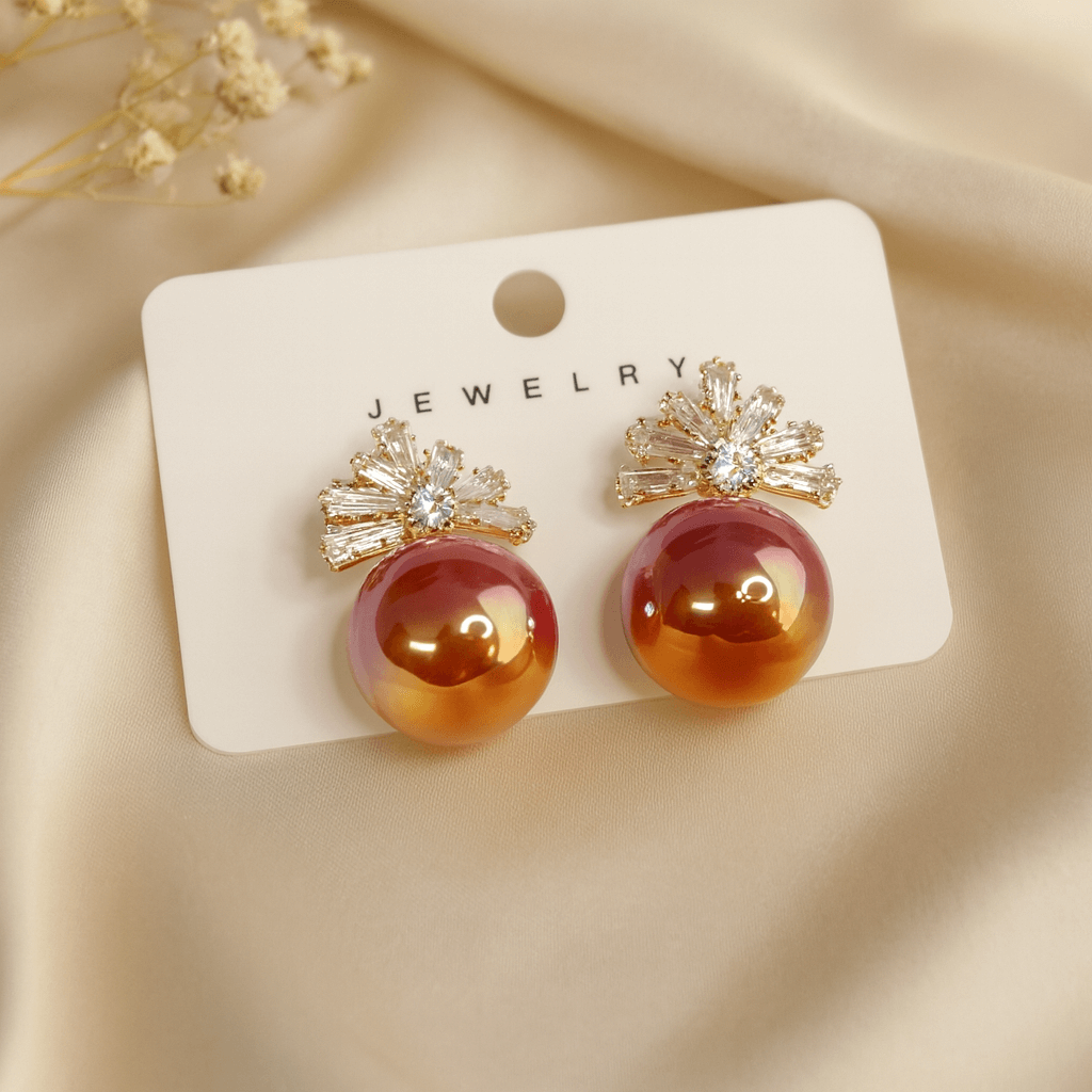 Luxury Women’s Multi-Tone Pearl Stud Earrings – Golden & Crystal Stone Design