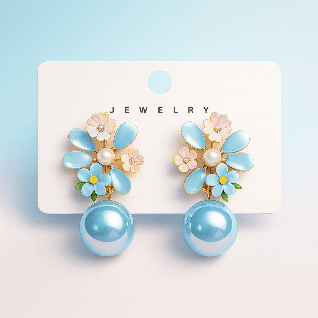 Premium Floral Designed Blue Pearl Earrings – Trendy & Stylish for Women