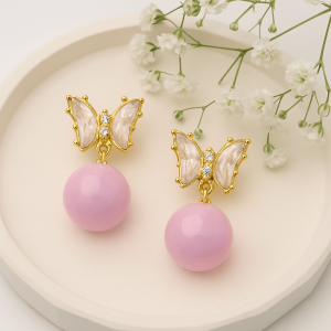 Premium Golden Butterfly Earrings | Stylish Pearl Drop Earrings for Women
