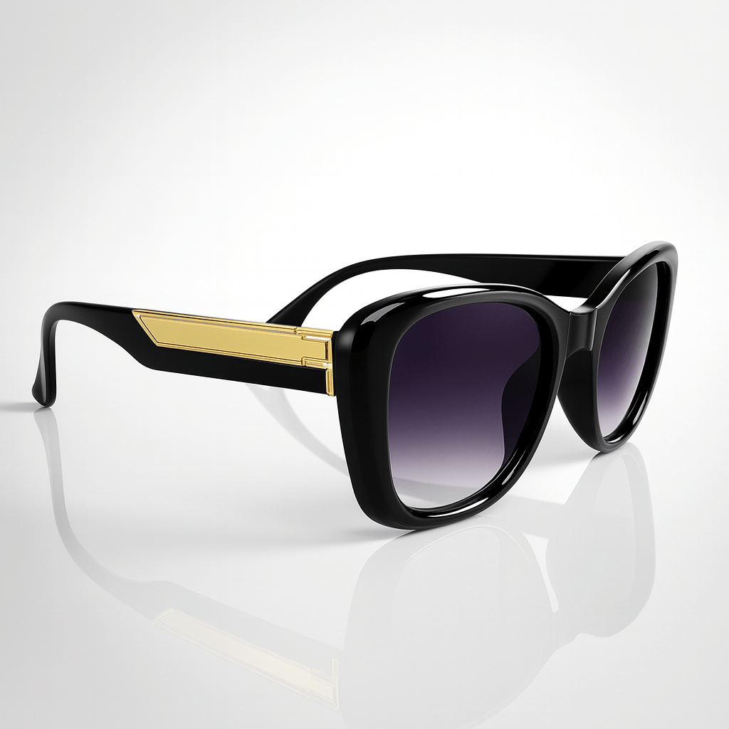 Elegant Luxe Cat-Eye Women Sunglasses (Black & Gold Accent)