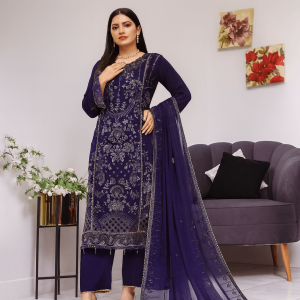 Elegant Navy Blue Pakistani Three Piece – Premium Embroidered Design for Women