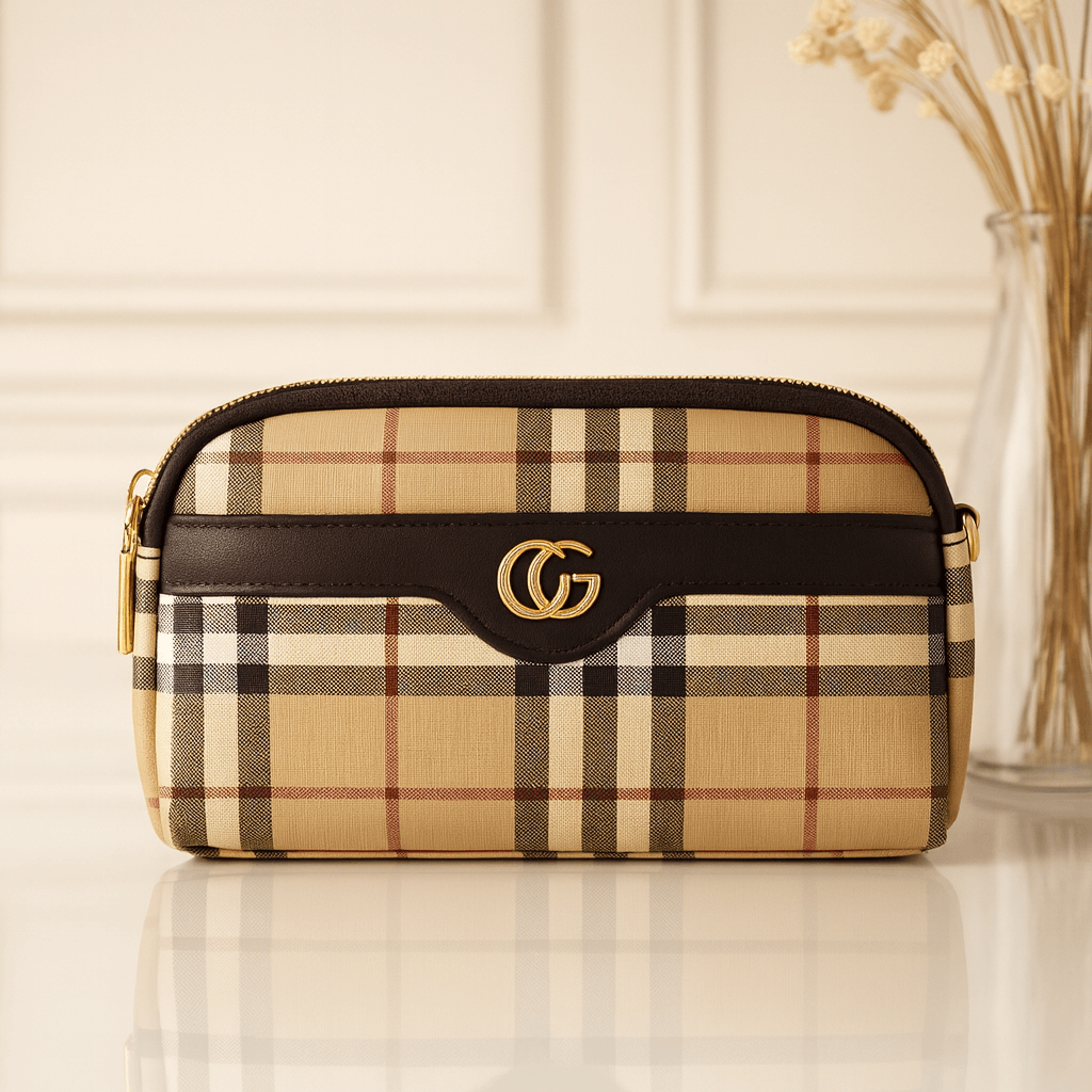 Premium Check-Pattern Crossbody Bag with CG Gold Hardware