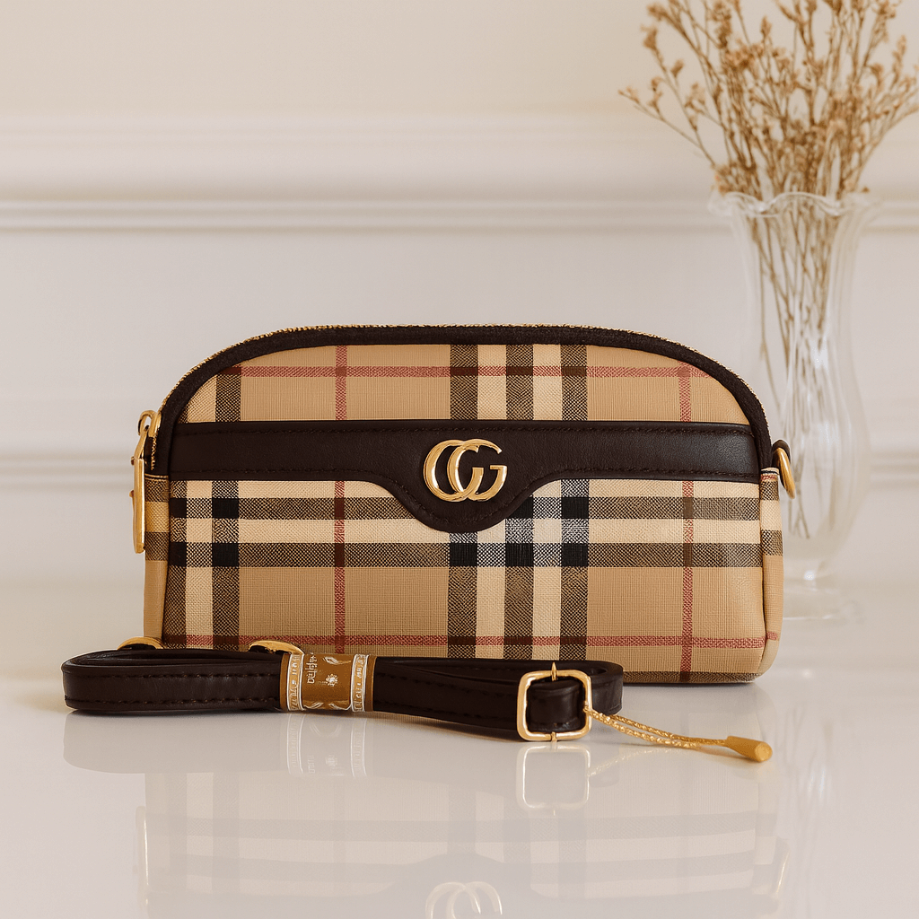 Premium Check-Pattern Crossbody Bag with CG Gold Hardware