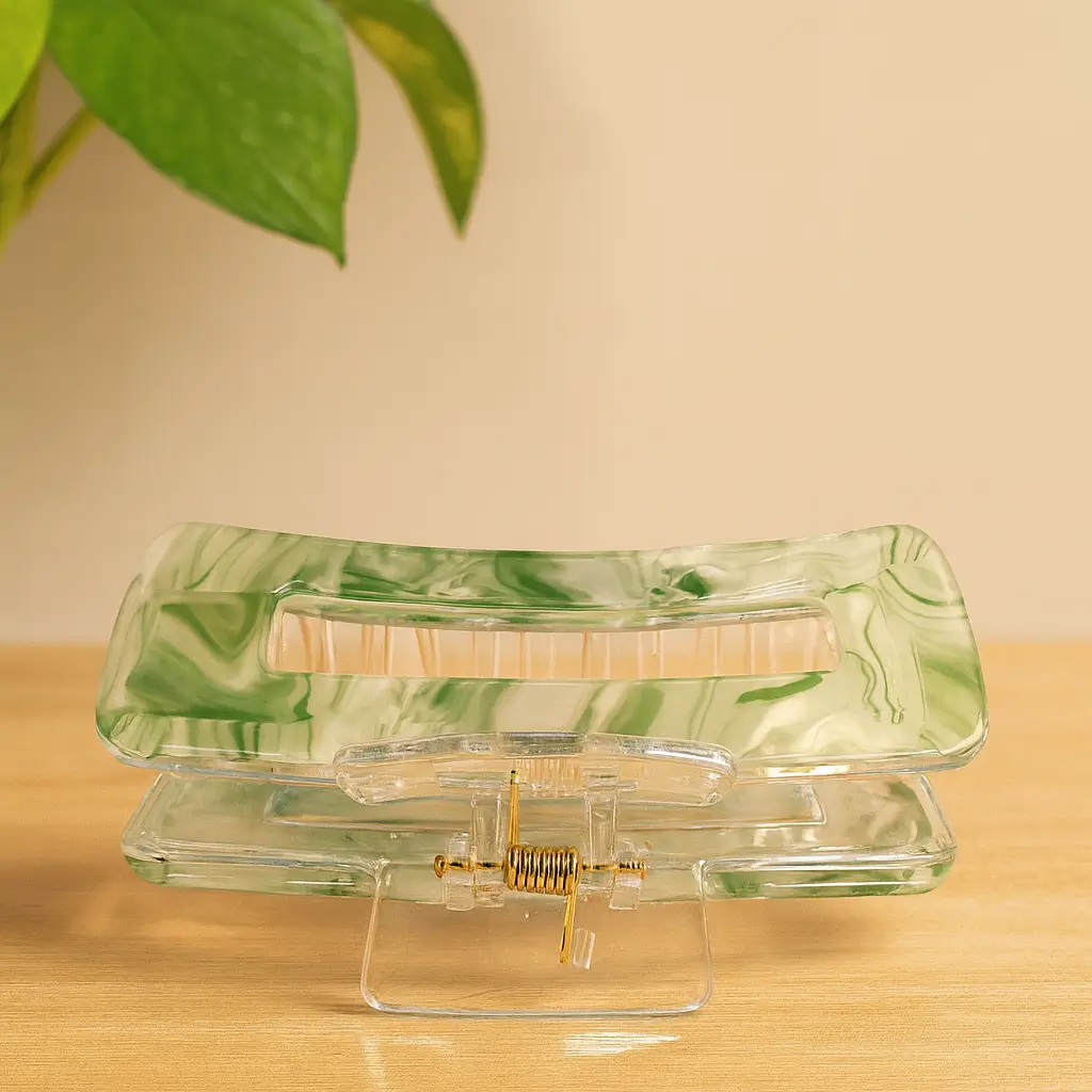 Green Marble Design Women’s Hair Claw Clip | Stylish Hair Clutcher for Girls